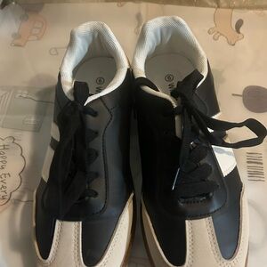 Black and Cream Retro Lace-Up Sneakers